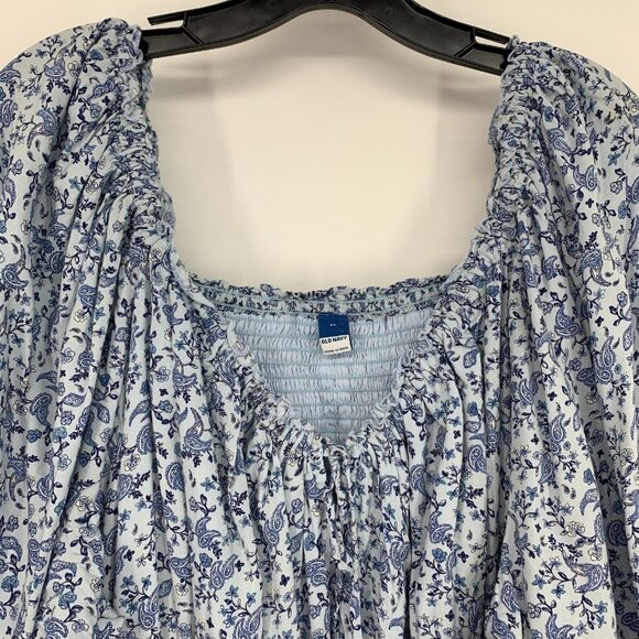 Old Navy Dress Blue Floral Print Mini Swing Long Sleeve - Picture 5 of 13